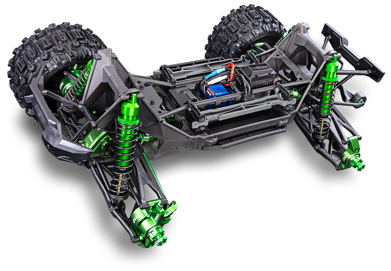 X-Maxx Ultimate (#77097-4) Chassis Three Quarter View (Green)